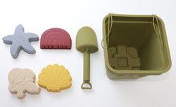 O silicone de flutuação do entretenimento da água de Toy Set Bucket Colorful For da praia do silicone de 6 partes molda o brinquedo da areia da estrela do mar