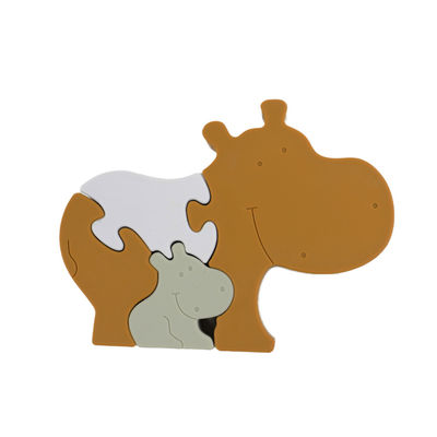 Forma amigável livre infantil do hipopótamo dos enigmas de serra de vaivém BPA do silicone do produto comestível Eco