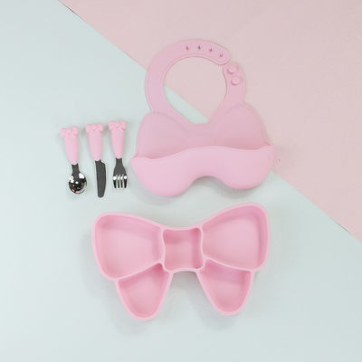 Bebê Geschirr que desmama a forquilha de aço inoxidável da faca da colher da placa do babador do grupo dos utensílios de mesa do silicone
