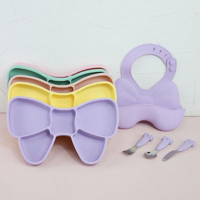 Bebê Geschirr que desmama a forquilha de aço inoxidável da faca da colher da placa do babador do grupo dos utensílios de mesa do silicone