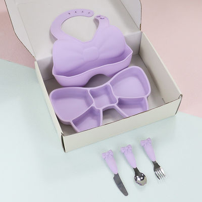 Bebê Geschirr que desmama a forquilha de aço inoxidável da faca da colher da placa do babador do grupo dos utensílios de mesa do silicone