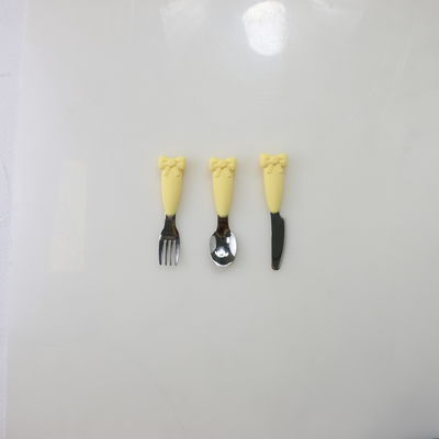 Conjunto de alimentação de colher de bebê de aço inoxidável com alça de silicone garfo faca faca