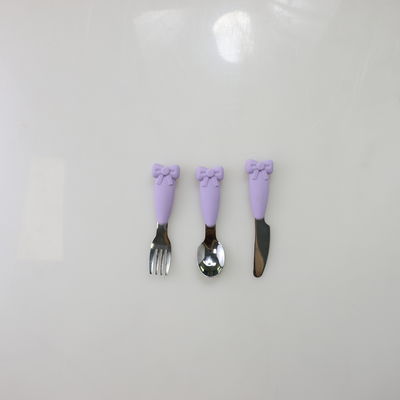 Conjunto de alimentação de colher de bebê de aço inoxidável com alça de silicone garfo faca faca