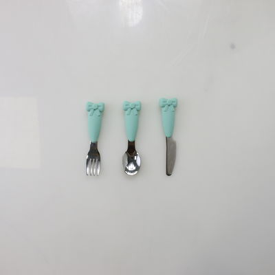 Conjunto de alimentação de colher de bebê de aço inoxidável com alça de silicone garfo faca faca