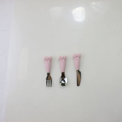 Conjunto de alimentação de colher de bebê de aço inoxidável com alça de silicone garfo faca faca