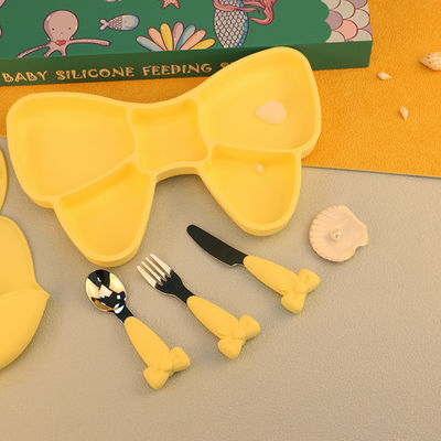 Utensílios de mesa atuais do silicone da caixa de presente ajustados para o produto comestível durável Eco-amigável das meninas das crianças