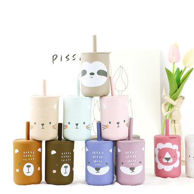 Alta Flexibilidade Impressão animais Silicone Copo de bebedeira para crianças com palha - Capacidade 200ml - Ideal para beber