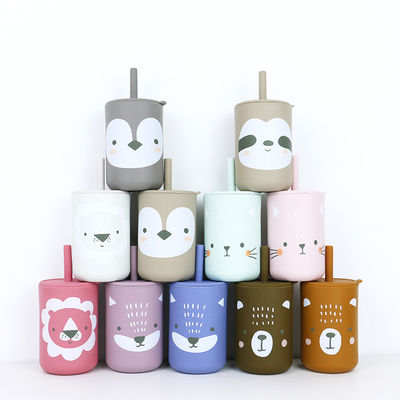 Comércio A Grosso Disponível Copo de Bebida de Silicone Impresso Com Palha - Copo de Sippy de Silicone Incrível de Alta Durabilidade