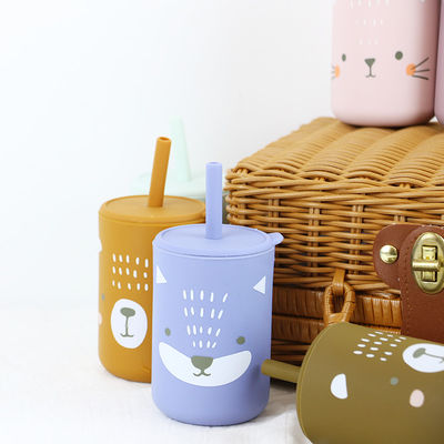 Comércio A Grosso Disponível Copo de Bebida de Silicone Impresso Com Palha - Copo de Sippy de Silicone Incrível de Alta Durabilidade