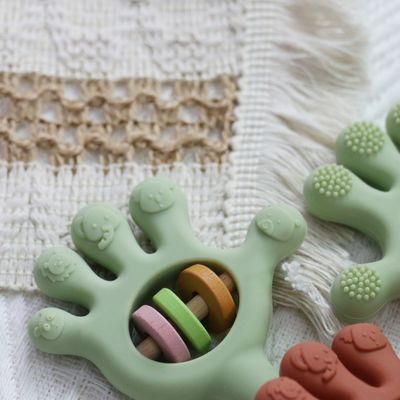 Soft Baby Silicone Teething Rattle Brinquedos em forma de mão de palma: sem BPA, não tóxico, mastigável