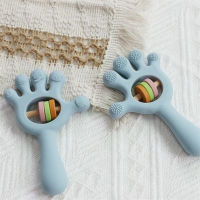 Soft Baby Silicone Teething Rattle Brinquedos em forma de mão de palma: sem BPA, não tóxico, mastigável
