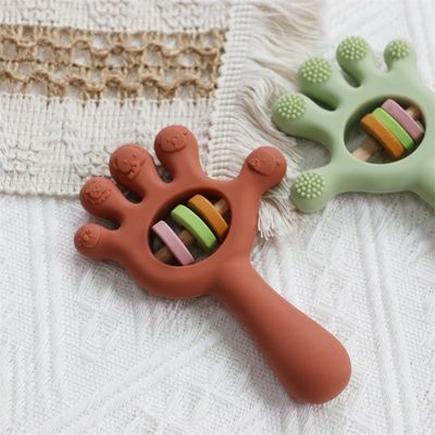 Soft Baby Silicone Teething Rattle Brinquedos em forma de mão de palma: sem BPA, não tóxico, mastigável