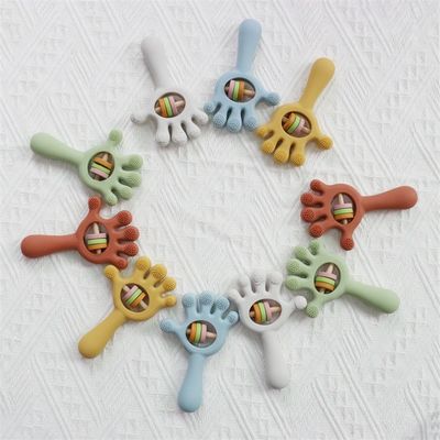Soft Baby Silicone Teething Rattle Brinquedos em forma de mão de palma: sem BPA, não tóxico, mastigável
