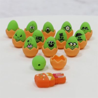 Focos de Páscoa personalizados de silicone todas as contas não-tóxicos de silicone impressos de ovos de Páscoa contas para a fabricação de chaveiros