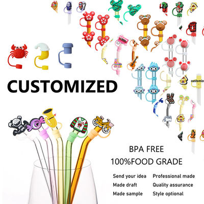 Toppers de palha de silicone feitos sob medida para tumblers chapéus de chapéu de palha de silicone PVC livre livre de BPA