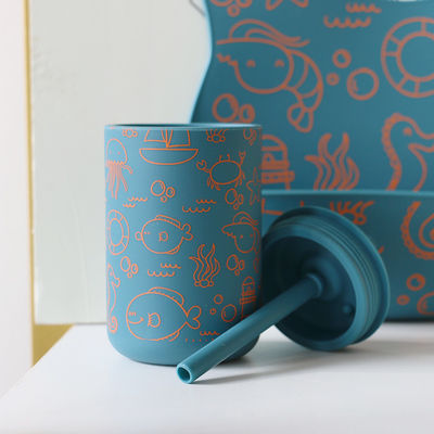 Copo de bebida de silicone com palha para formação do bebê livre de BPA Copo de silicone de qualidade alimentar impresso