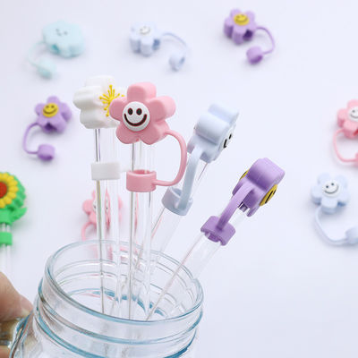 3D Flower Design Silicone Straw Cap 100% Bpa Free Não Toxic Safe Silicone Toppers Para Cup Straws