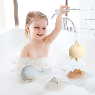 NOVO desenhos animados de animais de vida marinha crianças silicone Banho brinquedos Conjunto para crianças 100% de qualidade alimentar kits de brinquedos de pesca de silicone