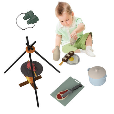 Logotipo personalizado 19 PC Silicone Fingir Grill Grill Cozinha brinquedo Mini Chef Grill Role Playing Set Jovens Jogos de cozinha presente